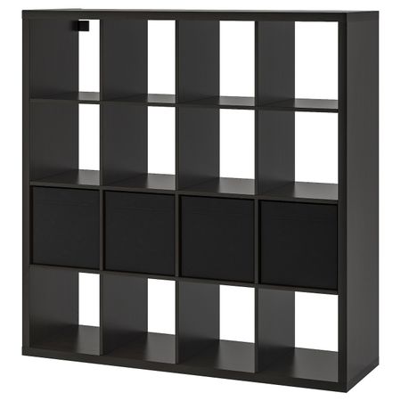 Стеллаж с 4 вставками, черно-коричневый/черный 147x147 см IKEA KALLAX КАЛЛАКС 892.281.08