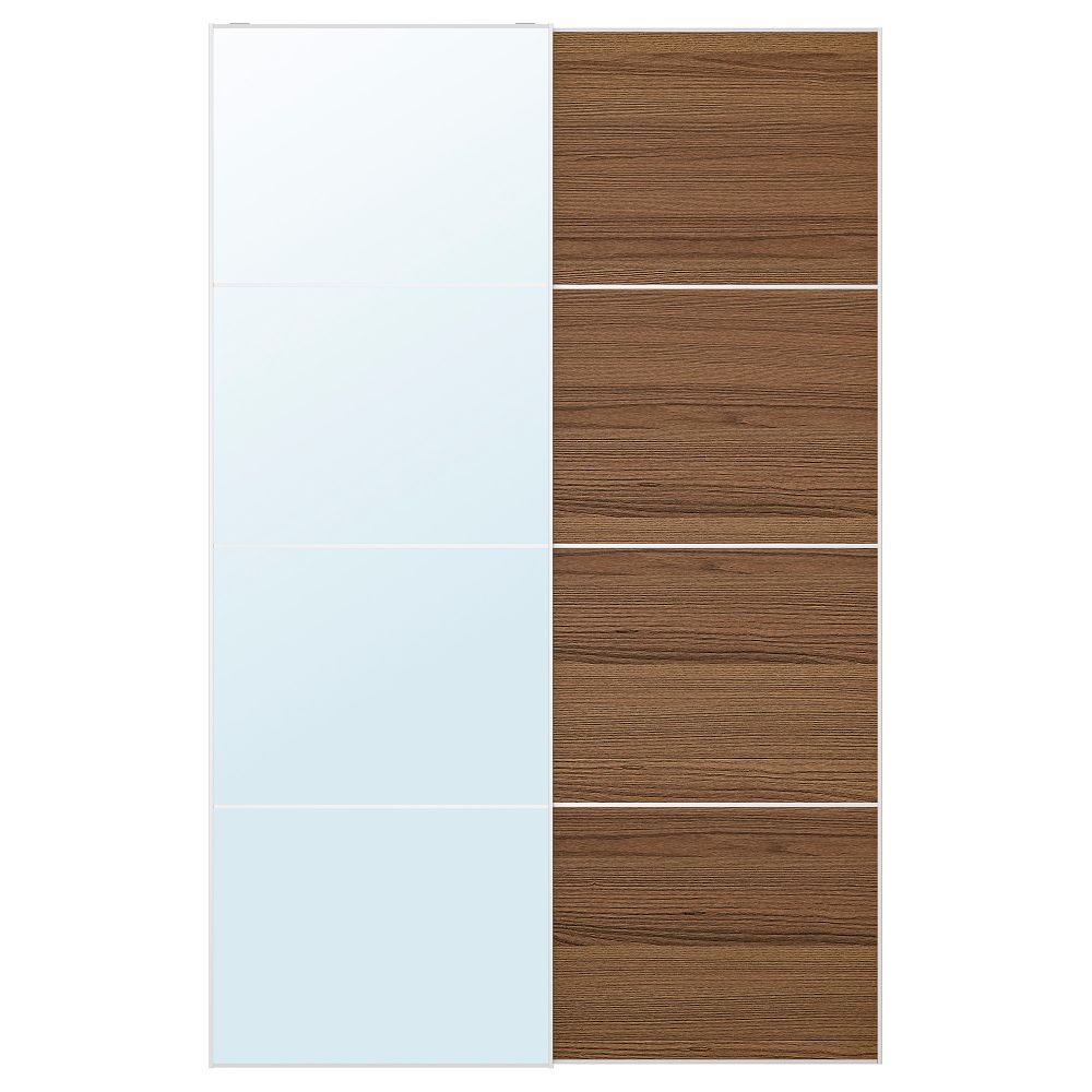 Пара раздвижных дверей АУЛИ / ИЛЬСЕНГ, зеркальное стекло, коричневая морилка ясеневый шпон - схема-чертеж с размерами