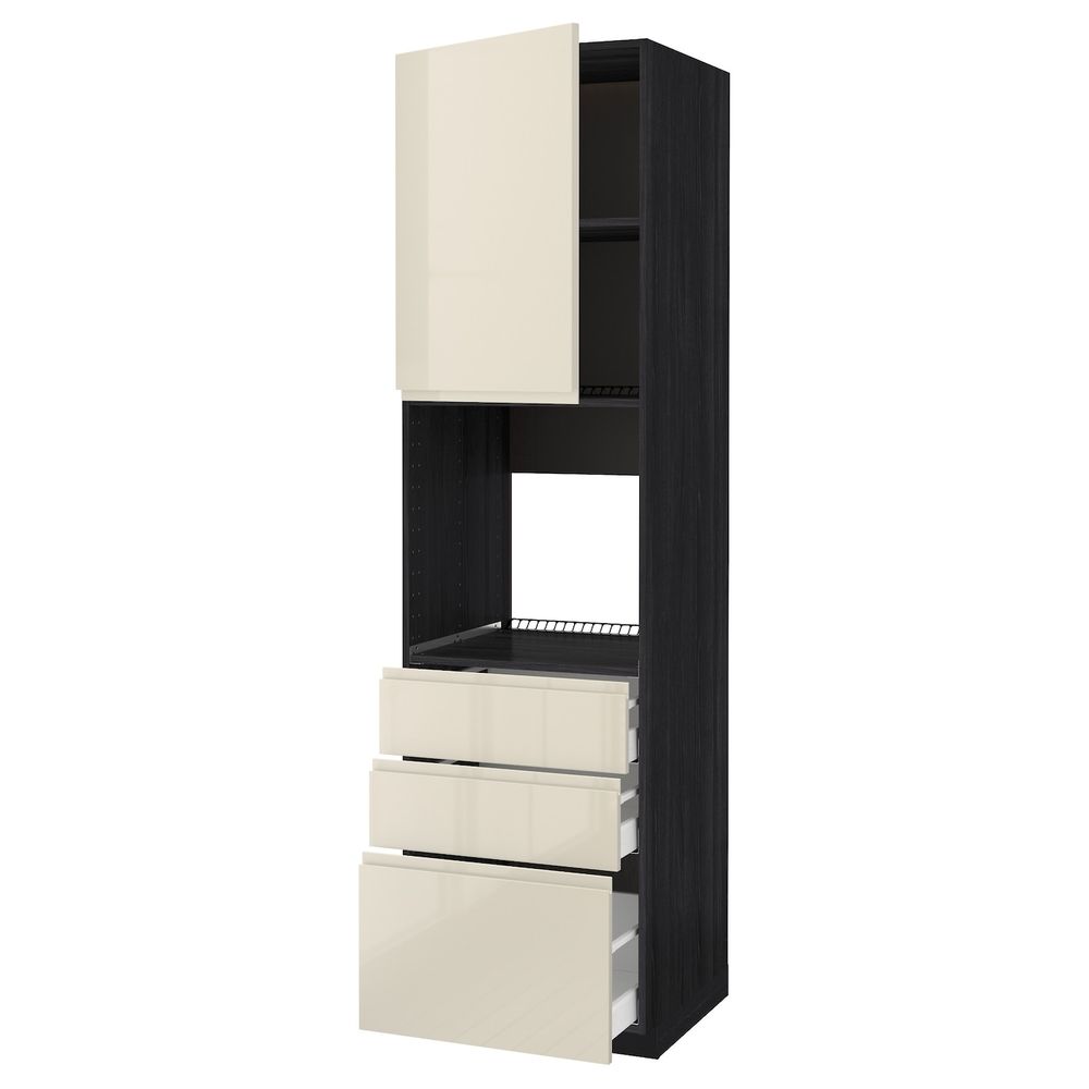 Высокий шкаф для духовки/дверь/3ящика, черный, Воксторп глянцевый светло-бежевый 60x60x220 см IKEA МЕТОД 592.391.46 - схема-чертеж с размерами
