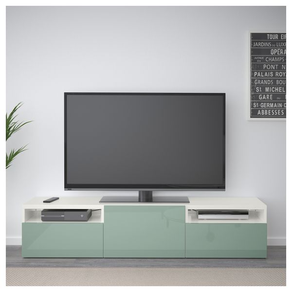Тумба для ТВ с ящиками БЕСТО, белый, Сельсвикен глянцевый/серо-зеленый светлый (180x40x38 см) - фото 2