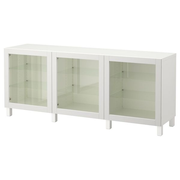 Комбинация для хранения с дверцами, белый, Синдвик светло-серый прозрачное стекло 180x40x74 см IKEA БЕСТО 592.466.70 - фото 1