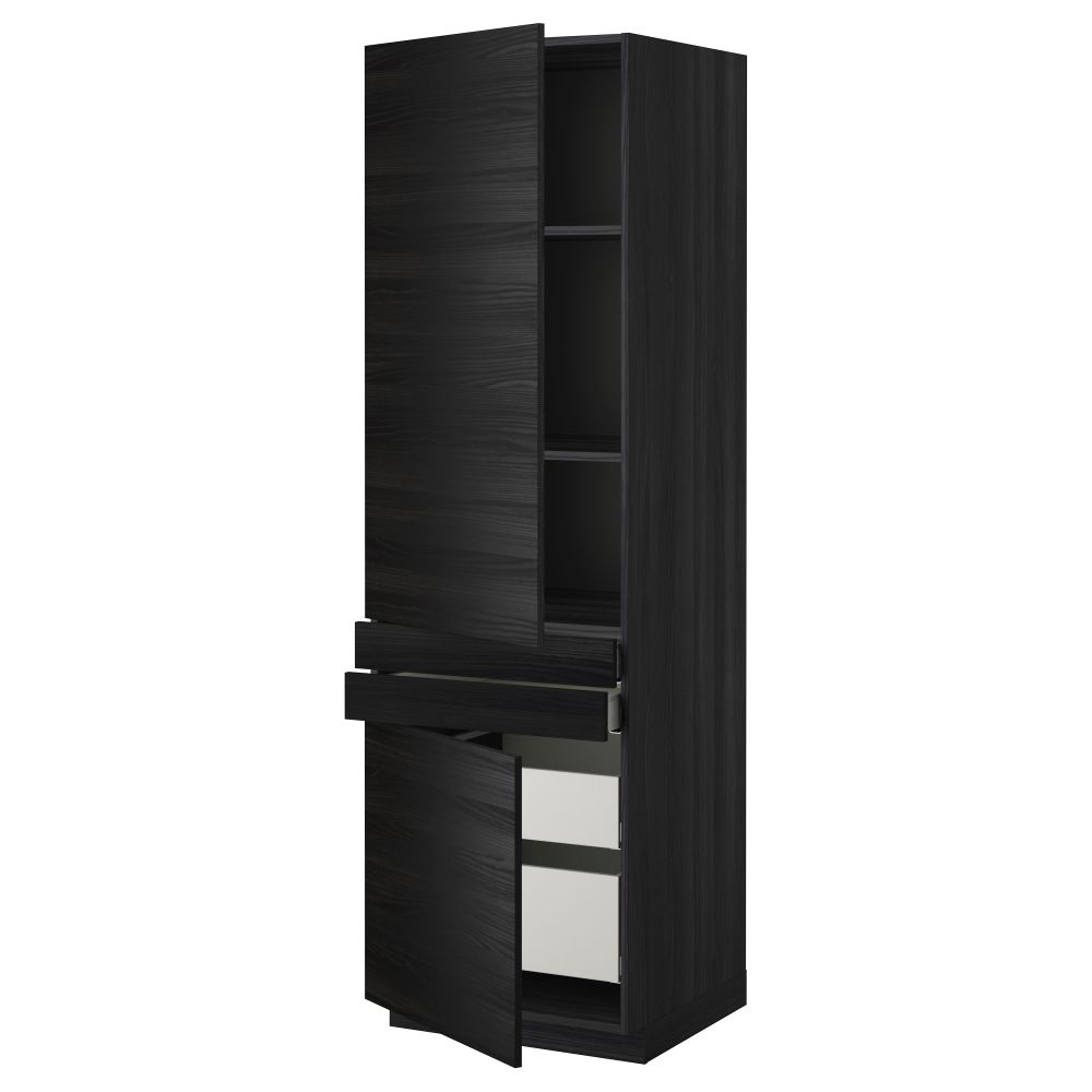 Высокий шкаф + полки, 4 ящик, 2 двери, 2 фронтальные МЕТОД / МАКСИМЕРА, черный, Тингсрид черный (60x60x200 см) - фото 1