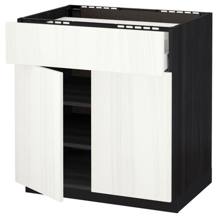 Напольный шкаф для варочной панели, ящик, полка, 2 дверцы МЕТОД / МАКСИМЕРА, черный, Росдаль белый