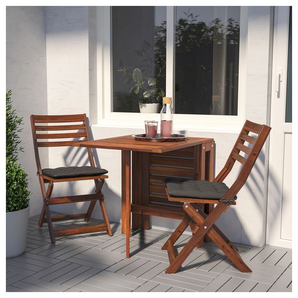 Стол + 2 складных стула для сада ЭПЛАРО, коричневая морилка, Холло черный - фото 3