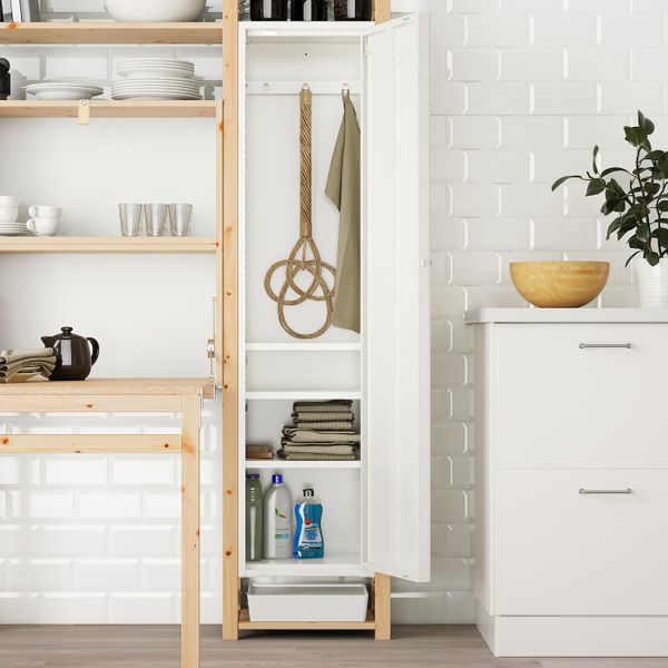 3 секции для хранения + складной столик, сосна, белый 219x30-104x226 см IKEA ИВАР 992.482.24 - фото 3