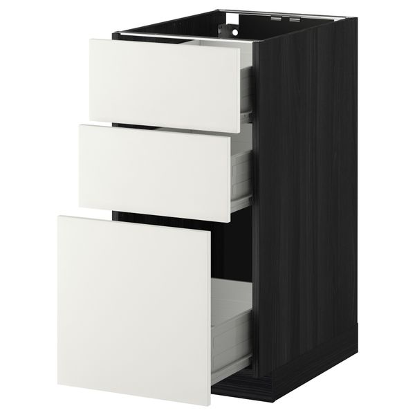 Напольный шкаф с 3 ящиками МЕТОД / ФОРВАРА, черный, Хэггеби белый - схема-чертеж с размерами