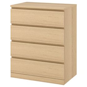 MALM Комод с 4 ящиками - дубовый шпон, беленый 80x100 см