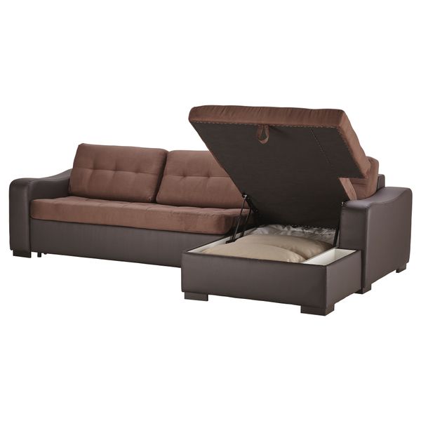 Угловой диван-кровать c модулем для храннения, правосторонний ЛИАРУМ, Оннарп коричневый, Бумстад темно-коричневый - фото 3