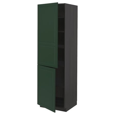 Высокий шкаф с полками, 2 дверцы, черный/Будбин темно-зеленый 60x60x200 см IKEA МЕТОД 193.147.22