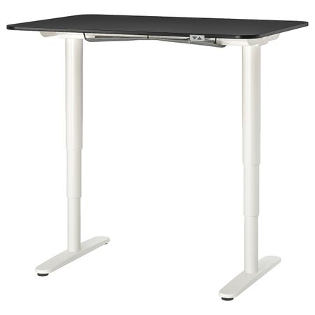 Стол/трансф, ясеневый шпон, черная морилка/белый 120x80 см IKEA BEKANT БЕКАНТ 092.822.41