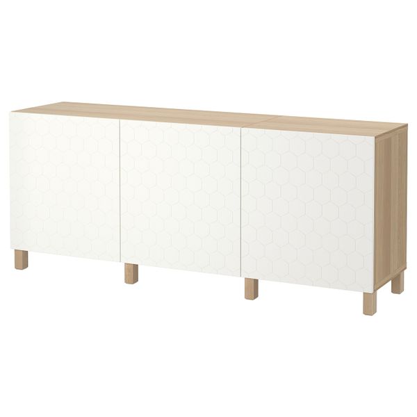 Комбинация для хранения с дверцами, под беленый дуб/вассвик/стуббарп белый 180x40x74 см IKEA БЕСТО 692.666.72 - фото 1