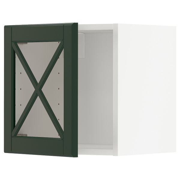 Навесной шкаф со стеклянной дверцей, белый/Будбин темно-зеленый 40x40 см IKEA METOD МЕТОД 094.465.44 - фото 1
