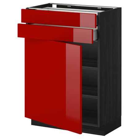Напольный шкаф с дверцей, 2 ящиками МЕТОД / МАКСИМЕРА, черный, Рингульт красный