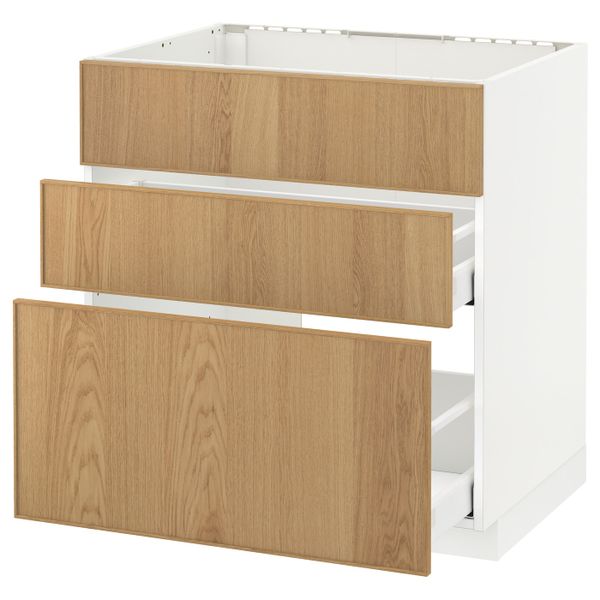 Напольный шкаф под мойку + 3 фронтальных панели/2ящ, белый/Экестад дуб 80x60 см IKEA METOD МЕТОД / MAXIMERA МАКСИМЕРА 592.346.29 - схема-чертеж с размерами