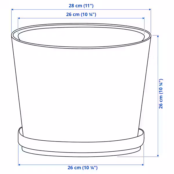 BRUNBÄR БРУНБЭР Горшок цветочный с поддоном - схема-чертеж с размерами