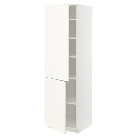 METOD Высокий шкаф с полками/2 дверцы - белый/Vallstena белый 60x60x200 см