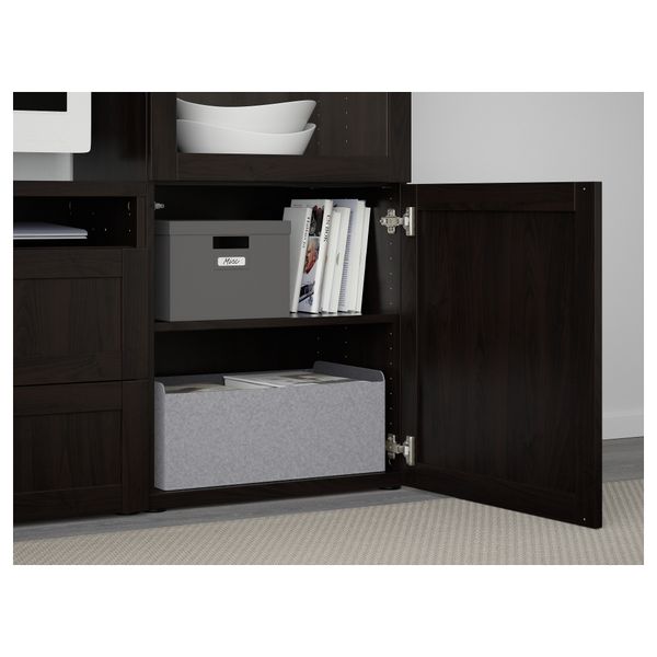 Шкаф для ТВ, комбинированный, стекляные дверцы БЕСТО, Ханвикен, Синдвик черно-коричневый прозрачное стекло (240x40x128 см) - фото 3