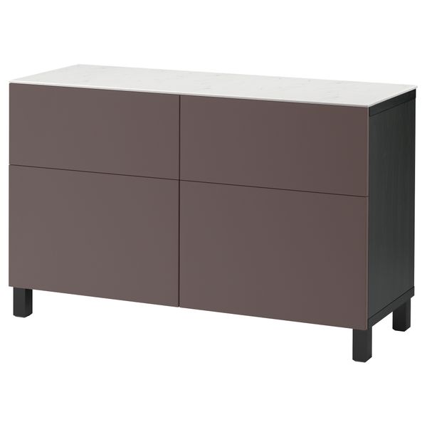 Комбинация для хранения с дверцами, ящиками БЕСТО, черно-коричневый, Вальвикен темно-коричневый (120x42x74 см) - фото 1