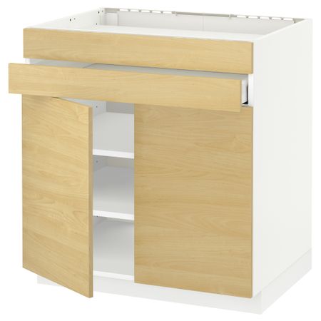 Напольный шкаф для варочной панели, 2 ящика, 2 фасада, 1 ящик МЕТОД / МАКСИМЕРА, белый, Тингсрид береза (80x60 см)