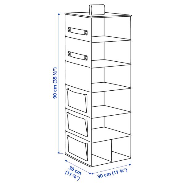 Подвесной модуль,7отделений, синий, белый 30x30x90 см IKEA СТОРСТАББЕ 003.983.59 - схема-чертеж с размерами