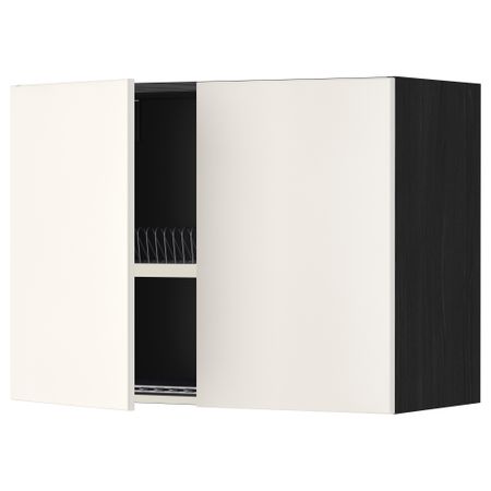 Навесной шкаф с посудной сушилкой, 2 дверцы МЕТОД, черный, Веддинге белый
