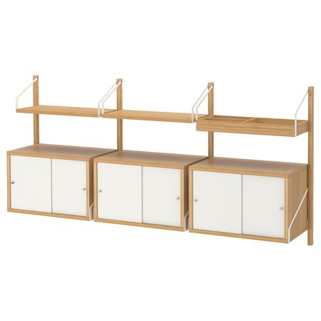 Комбинация для хранения, бамбук, белый 193x35x93 см IKEA СВАЛЬНЭС 892.051.78