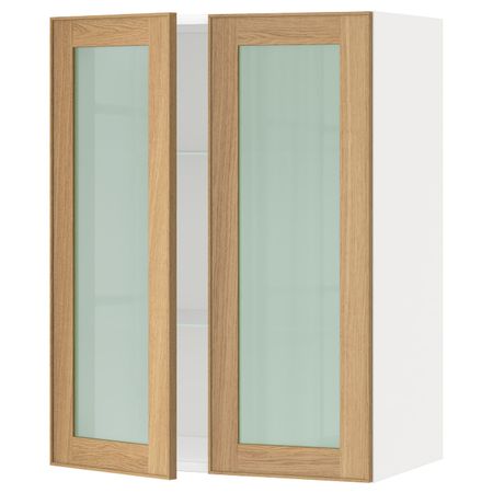 Навесной шкаф с полками, 2 стекло дв, белый/Экестад дуб 60x80 см IKEA METOD МЕТОД 892.258.69