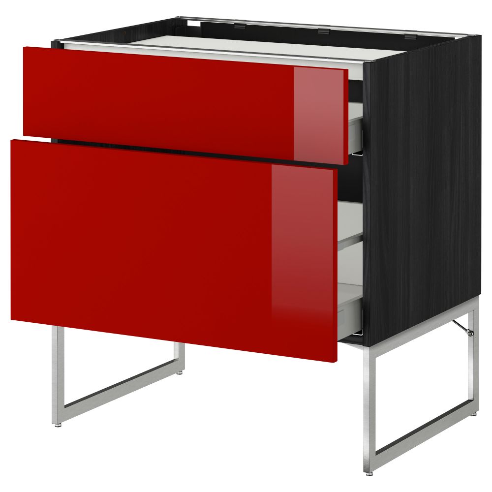 Напольный шкаф, 2 фронтальных панели, 3 ящика МЕТОД / МАКСИМЕРА, черный, Рингульт красный - схема-чертеж с размерами