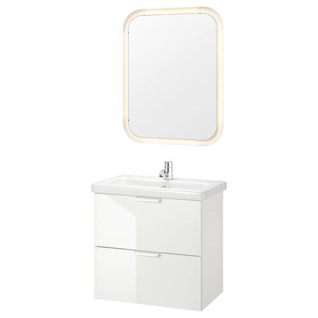 Комплект мебели для ванной, 6 предм., глянцевый белый/ПИЛКОН смеситель 64x43x65 см IKEA FISKÅN ФИСКОН / TVÄLLEN ТВЭЛЛЕН