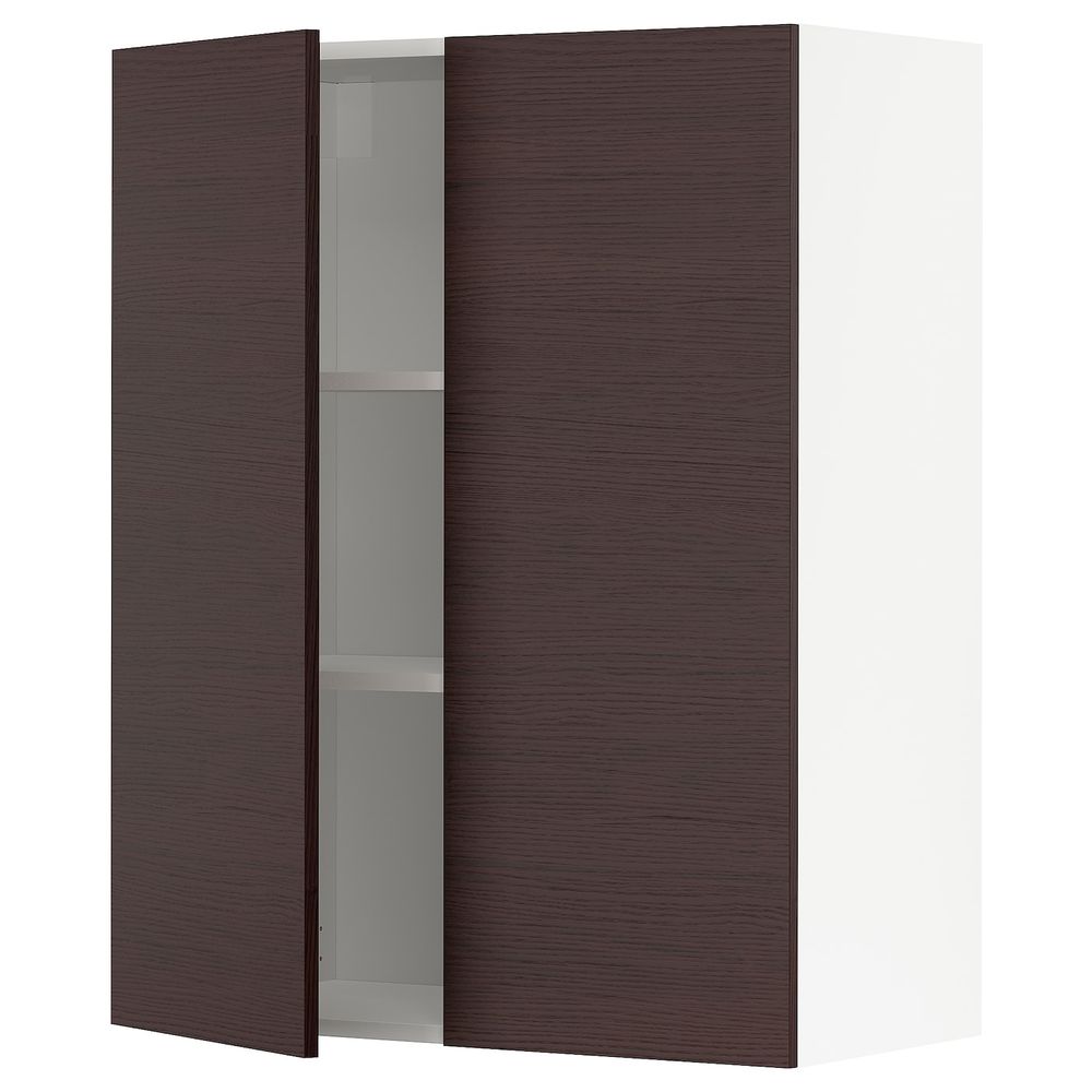 Навесной шкаф с полками/2дверцы, белый Аскерсунд/темно-коричневый под ясень 80x100 см IKEA METOD МЕТОД 294.458.07 - фото 1