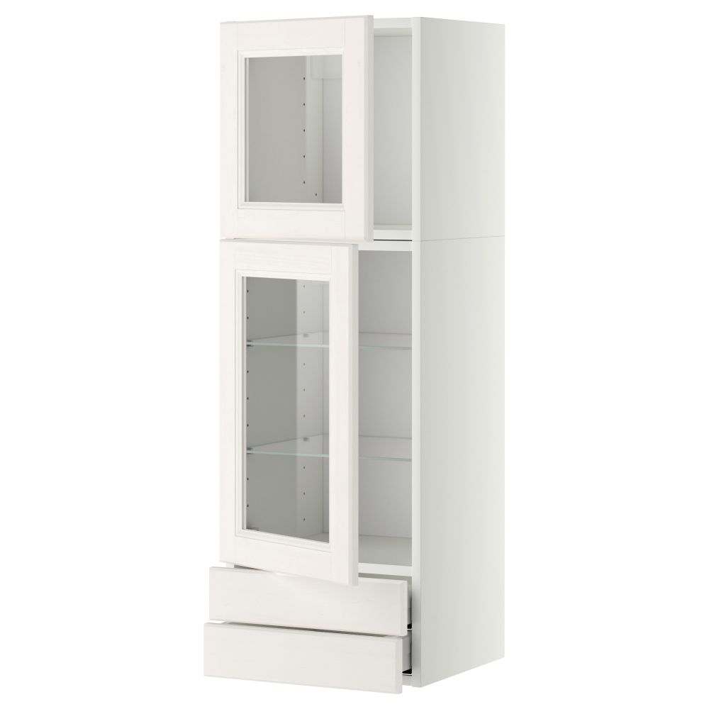 Навесной шкаф, 2 стеклянные дверцы, 2 ящика МЕТОД / МАКСИМЕРА, белый, Лаксарби белый - фото 1