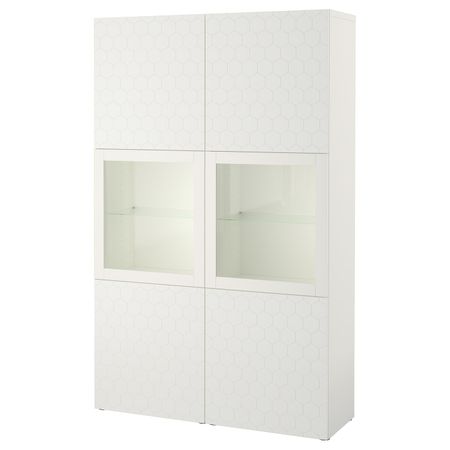 Комбинация для хранения + стеклянная дверц, белый/вассвикен белый прозрачное стекло 120x40x192 см IKEA БЕСТО 992.666.42
