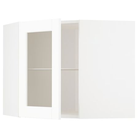 METOD Углов навесн шкаф с полками/сткл дв