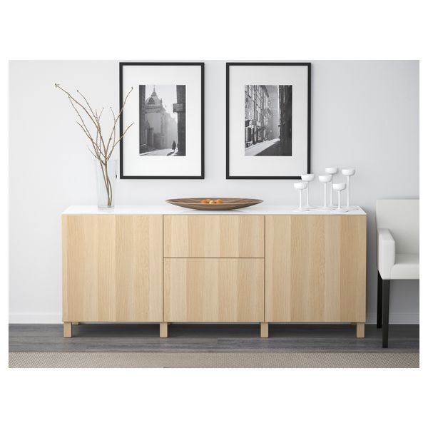 Комбинация для хранения с дверцами, ящиками БЕСТО, Лаппвикен под беленый дуб под беленый дуб (180x40x74 см) - фото 2