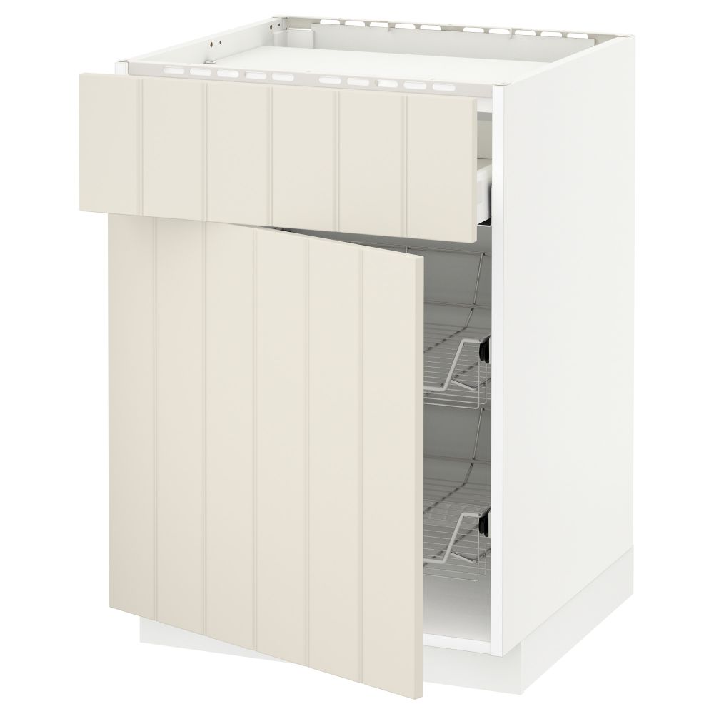 Напольный шкаф для варочной панели, ящик, 2 проволочных корзины МЕТОД / МАКСИМЕРА, белый, Хитарп белый с оттенком (60x60 см) - схема-чертеж с размерами