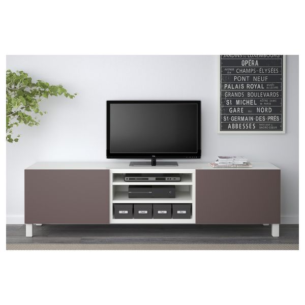 Тумба для ТВ с ящиками БЕСТО, белый, Вальвикен темно-коричневый (180x40x48 см) - фото 2