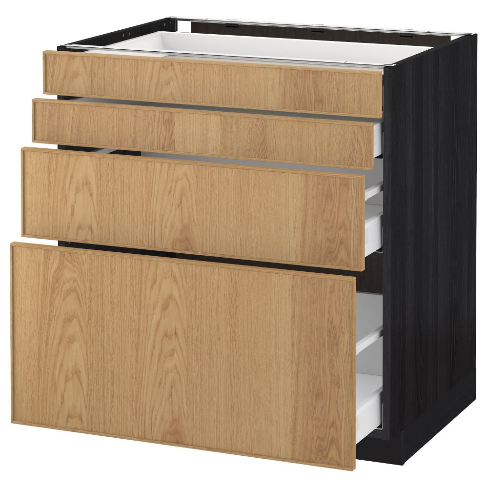 Напольный шкаф 4 фронтальных панели, 4 ящика МЕТОД / МАКСИМЕРА, черный, Экестад дуб - схема-чертеж с размерами