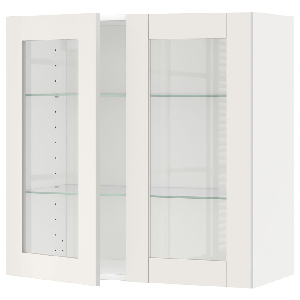 Навесной шкаф с полками, 2 стекло дв, белый/Сэведаль белый 80x80 см IKEA METOD МЕТОД 692.231.59 - фото 1