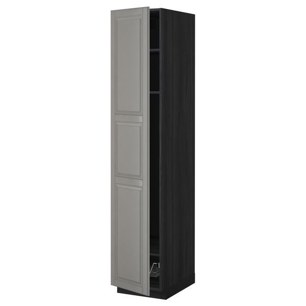 Высокий шкаф с полками, проволочной корзиной МЕТОД, черный, Будбин серый - схема-чертеж с размерами