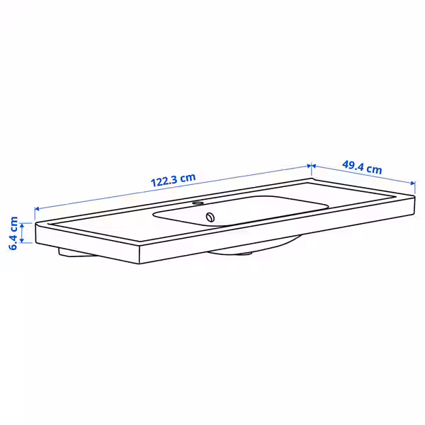 ORRSJÖN ОРРШЁН Раковина с сифоном - белый 122x49 см - схема-чертеж с размерами