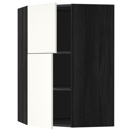 Угловой навесной шкаф + полки, 2 дверцы МЕТОД, черный, Хэггеби белый (68x100 см)