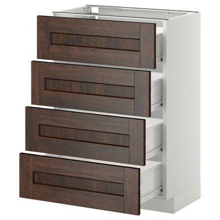 Напольный шкаф 4 фронтальных панели, 4 ящика МЕТОД / ФОРВАРА, белый, Эдсерум коричневый