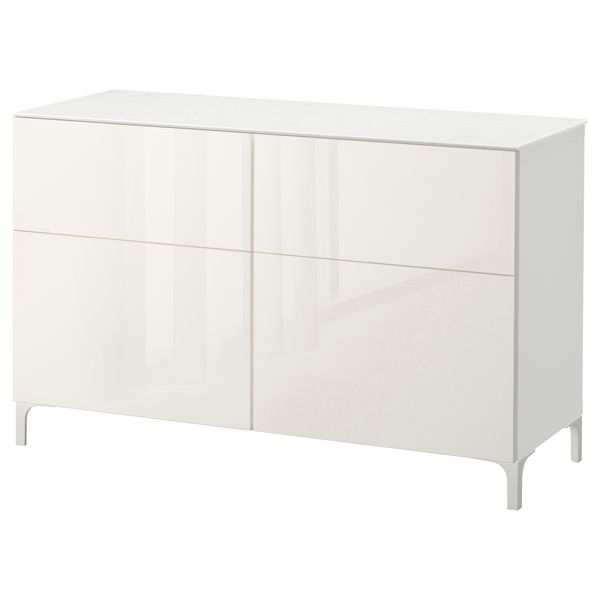 Комбинация для хранения с дверцами, ящиками БЕСТО, белый, Сельсвикен глянцевый/белый (120x42x74 см) - фото 1