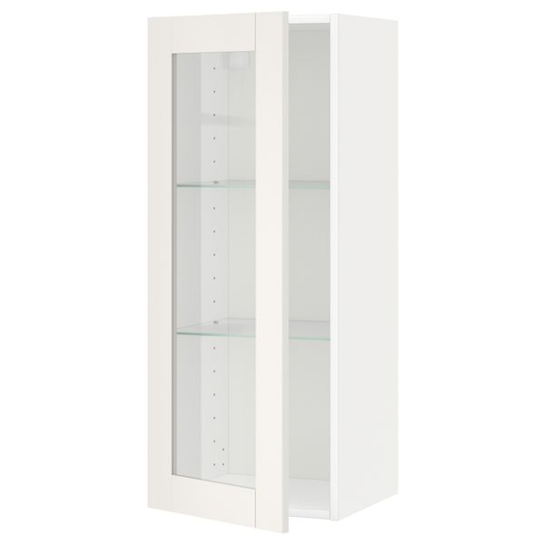 Навесной шкаф с полками, стекляными дверцы МЕТОД, белый, Сэведаль белый - схема-чертеж с размерами