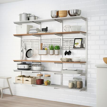 Накладная шина/полка/решетка, нержавеющая сталь/ясень IKEA KUNGSFORS КУНГСФОРС 892.543.43