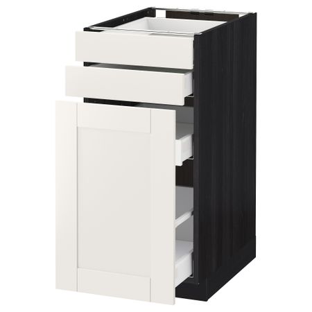 Напольный шкаф с выдвижными модулями, 2 фронтальные панели МЕТОД / МАКСИМЕРА, черный, Сэведаль белый