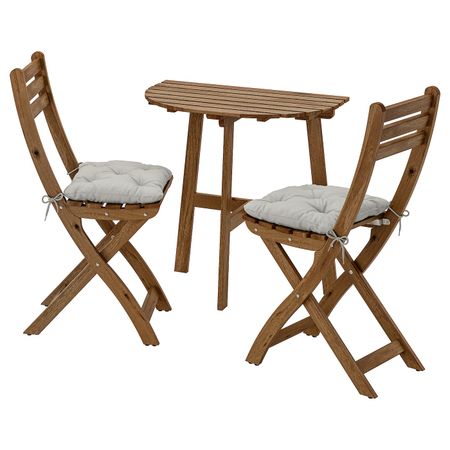 Стол + 2 складных стула, для/сада, серо-коричневая морилка/Куддарна серый IKEA ASKHOLMEN АСКХОЛЬМЕН 792.860.09