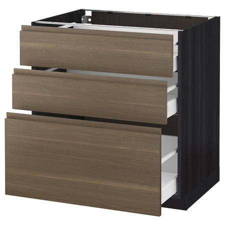 Напольный шкаф с 3 ящиками, черный/Воксторп грецкий орех 80x60 см IKEA МЕТОД / МАКСИМЕРА 592.385.28