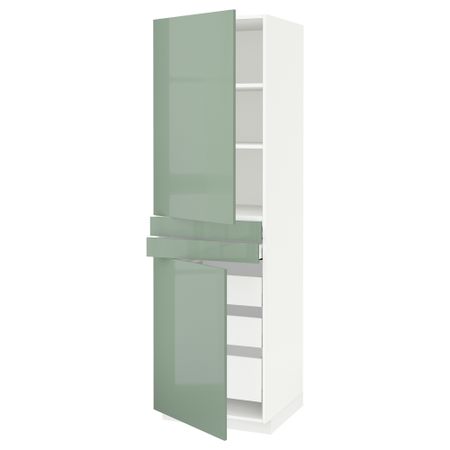 Высокий шкаф + полки, 5 ящиков, 2 дверцы, 2 фронтальных МЕТОД / МАКСИМЕРА, белый, Калларп светло-зеленый