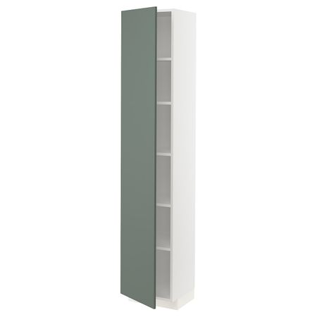 Высокий шкаф с полками, белый/Бодарп серо-зеленый 40x37x200 см IKEA METOD МЕТОД 093.169.05